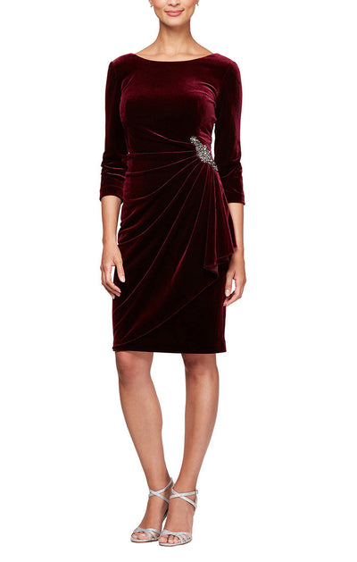 Alex Evenings 2915268 - Jewel Neck Knee Length Velvet Dress In Red