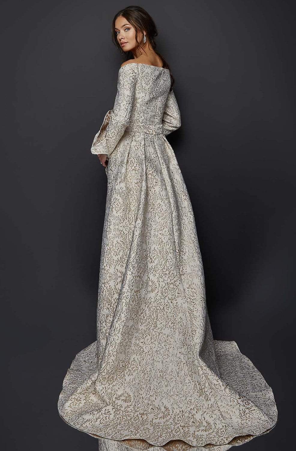 Terani Couture - 1921M0735 Embellished Sheath Dress With Overskirt In Gold