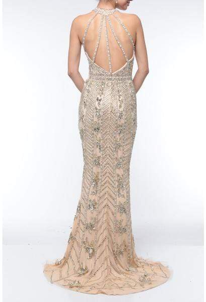 Terani Couture - 1921GL0626 Embellished Halter Mermaid Gown With Train Evening Dresses