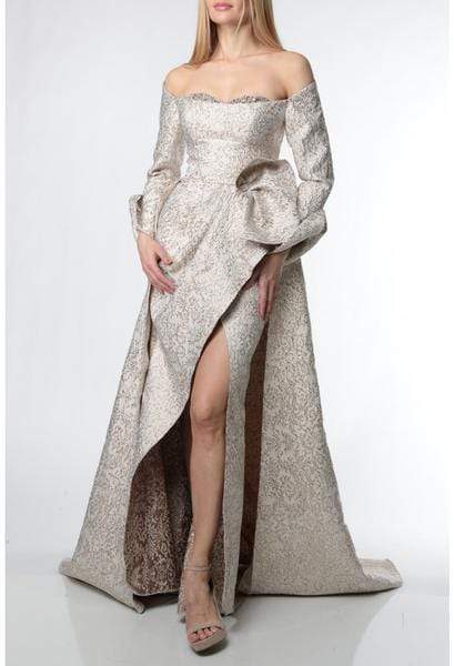Terani Couture - 1921M0735 Embellished Sheath Dress With Overskirt In Gold