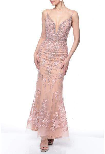 Terani Couture - 1922GL0681SC Scoop Back Bedazzled Sheath Gown