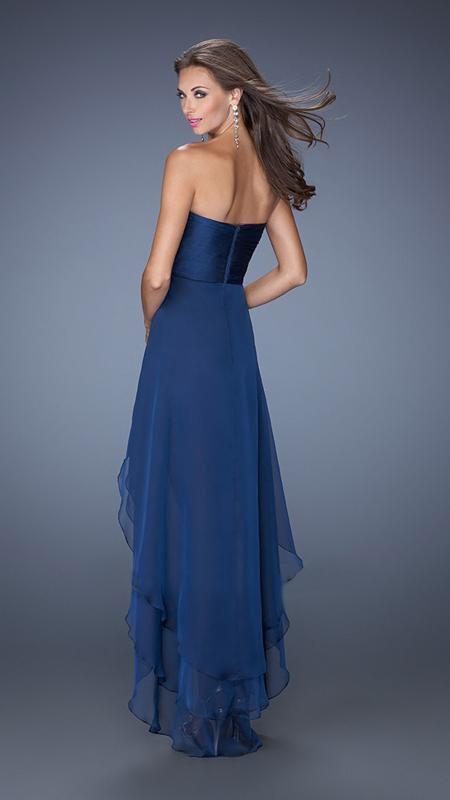 La Femme - Ruched Strapless High Low Evening Dress 19471 in Blue