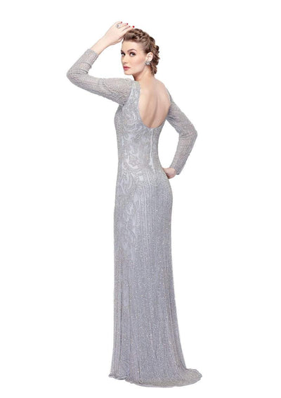 Primavera - 1966 Adorned Illusion Long Sleeve Gown in Silver