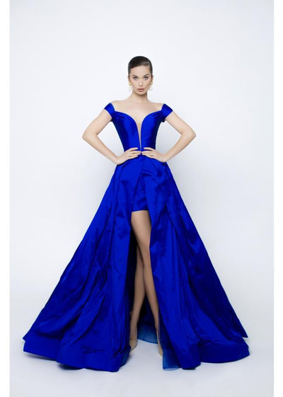 Tarik Ediz - 50462 Taffeta Fabric Sweetheart Neck Ball Gown In Blue