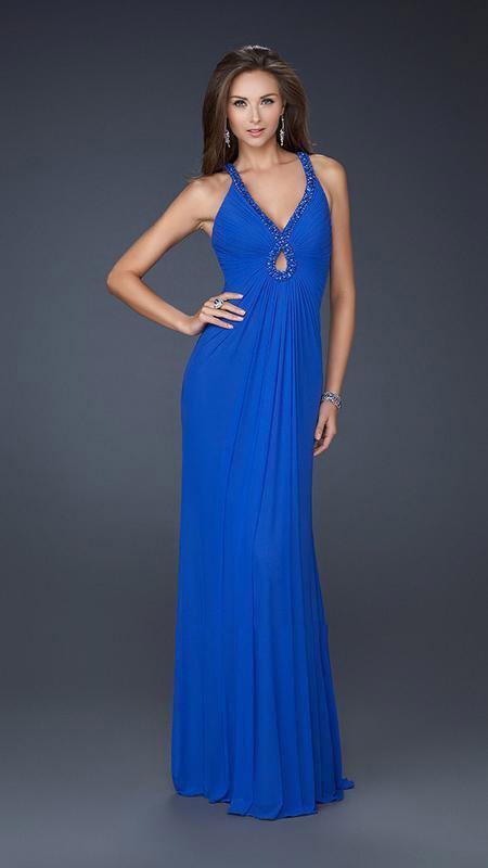 La Femme - 17956 Full Length Dress with Keyhole Special Occasion Dress 00 / Electric Blue