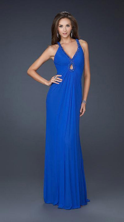 La Femme - 17956 Full Length Dress with Keyhole Special Occasion Dress 00 / Electric Blue