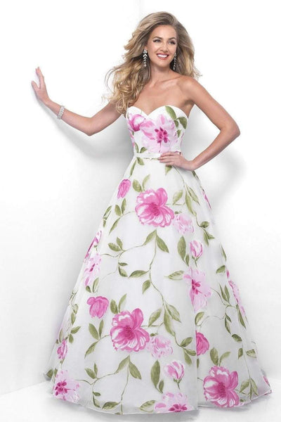Blush - 5621 Dainty Sweetheart Floral Print A-Line Gown Special Occasion Dress 0 / Off White/Multi