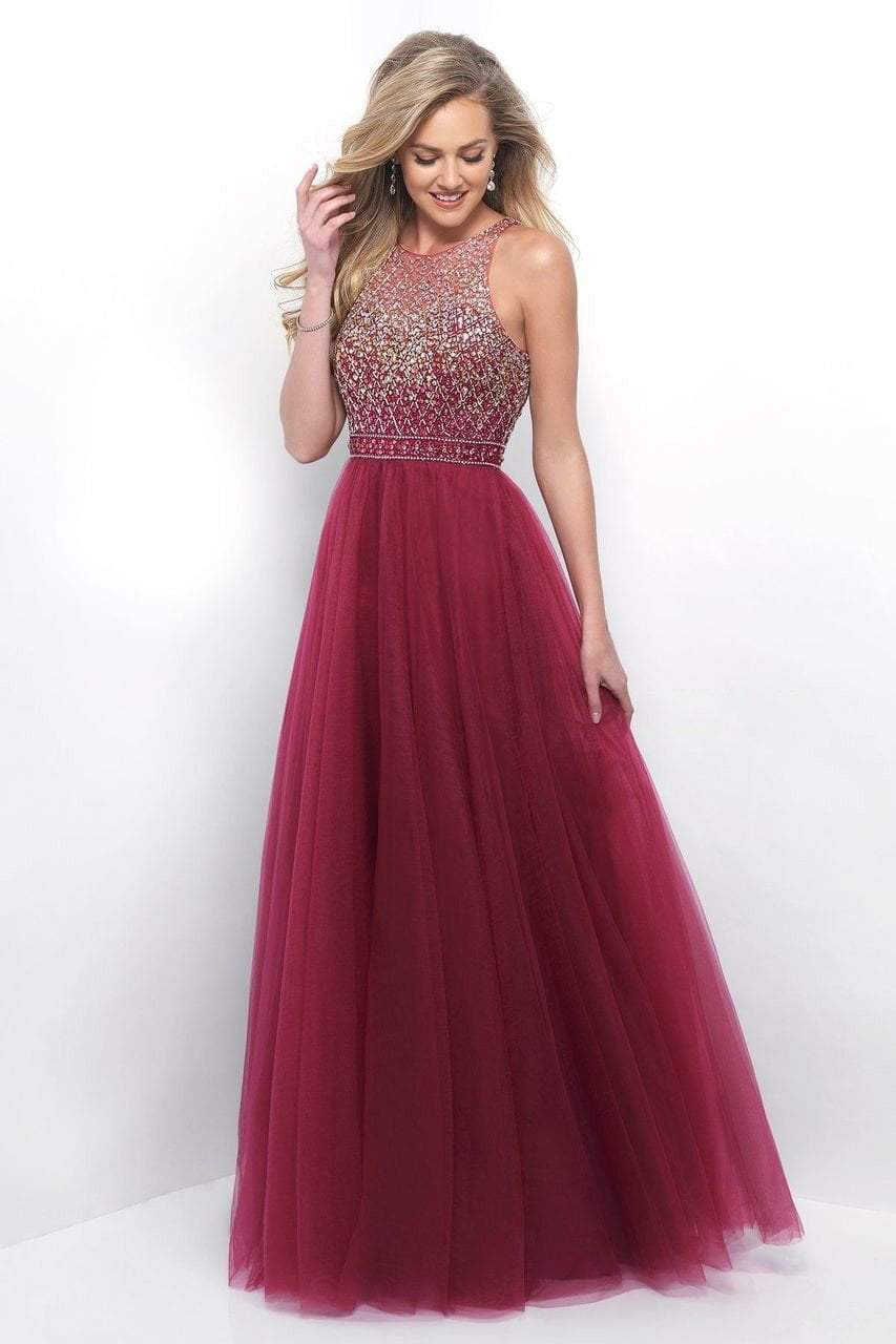 Blush - Embellished Jewel Neck Tulle A-Line Dress 11258 In Red and Gold