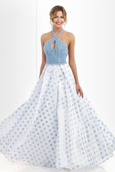 Blush - 5516 Embellished Halter Neck Polka Dot Printed Ball Gown Special Occasion Dress