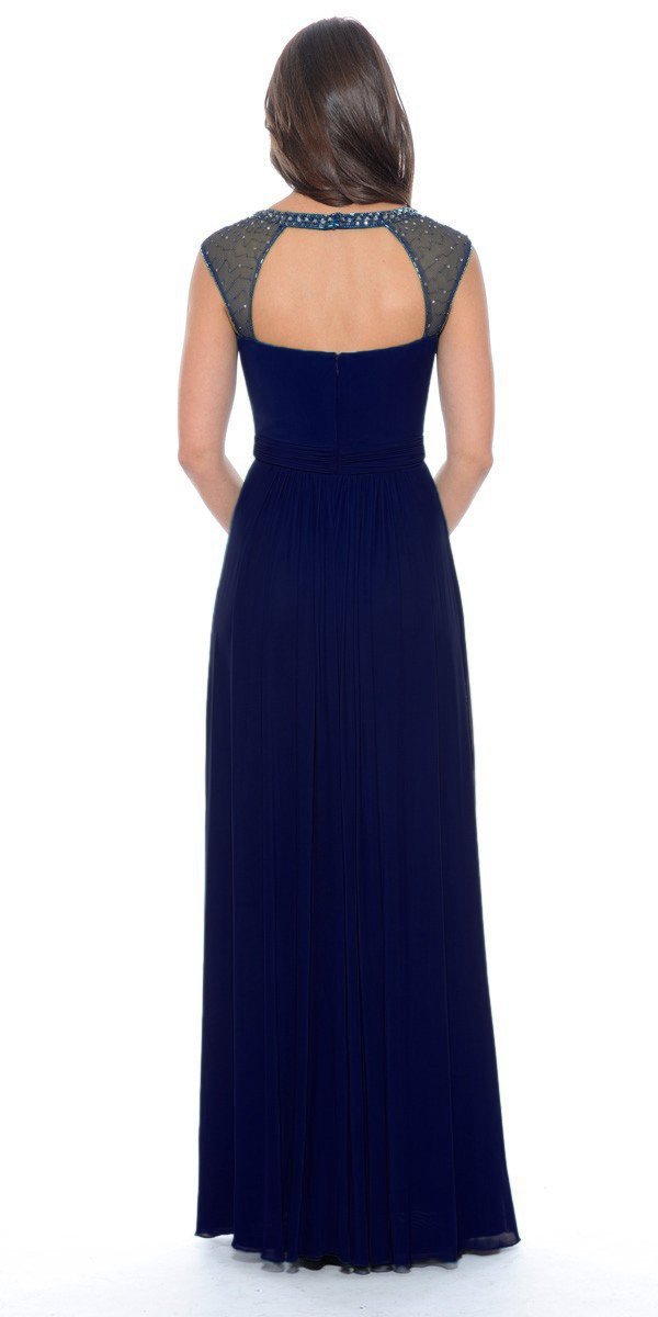 Decode 1.8 - Sparkling Neckline Jersey Mesh Gown 182423 in Blue