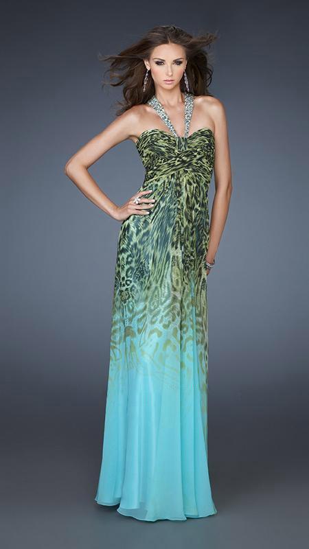 La Femme - Ombre Printed Long Gown 18263 In Multi-Color