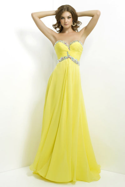 Blush by Alexia Designs - 9763 Shirred Sweetheart Chiffon A-Line Gown Special Occasion Dress 0 / Lemon