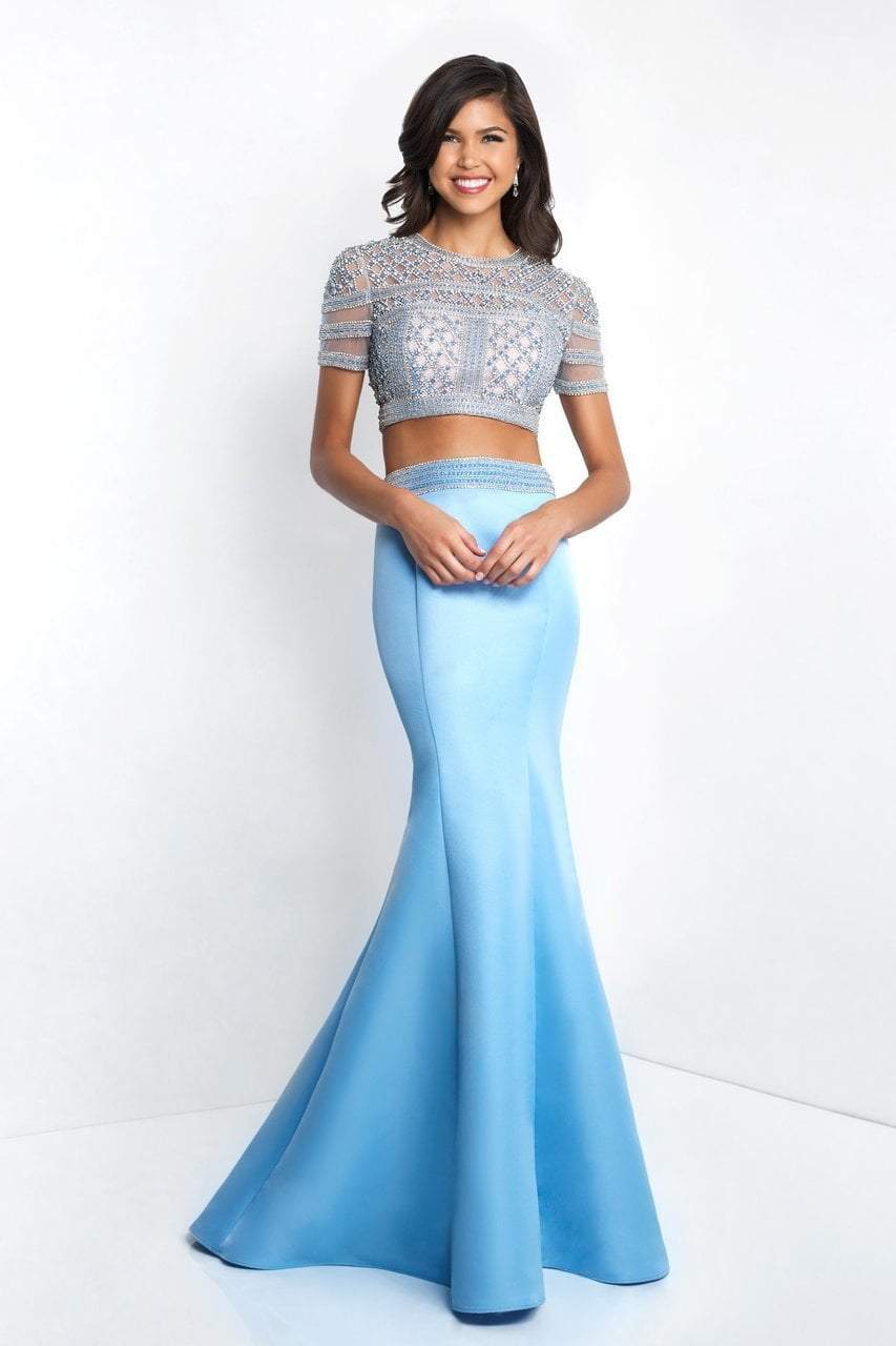 Blush - C1006 Crystal Embellished Two Piece Mermaid Dress In Blue