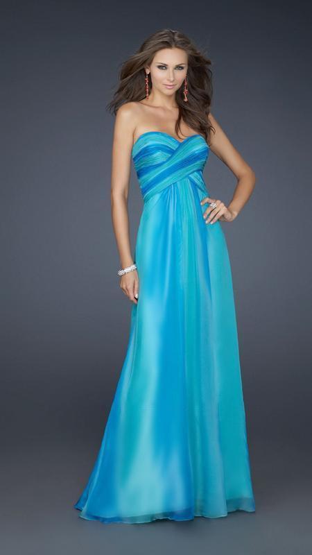 La Femme - 17167 Vibrant Dual-Toned Sweetheart A-Line Chiffon Gown In Blue and Green