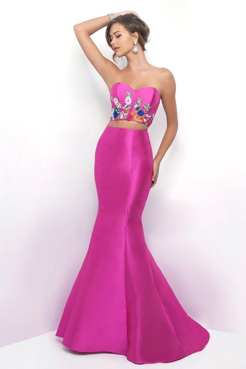 Blush - 11341 Rich Embroidered Two-Piece Trumpet Gown Special Occasion Dress 0 / Hot Pink/Multi