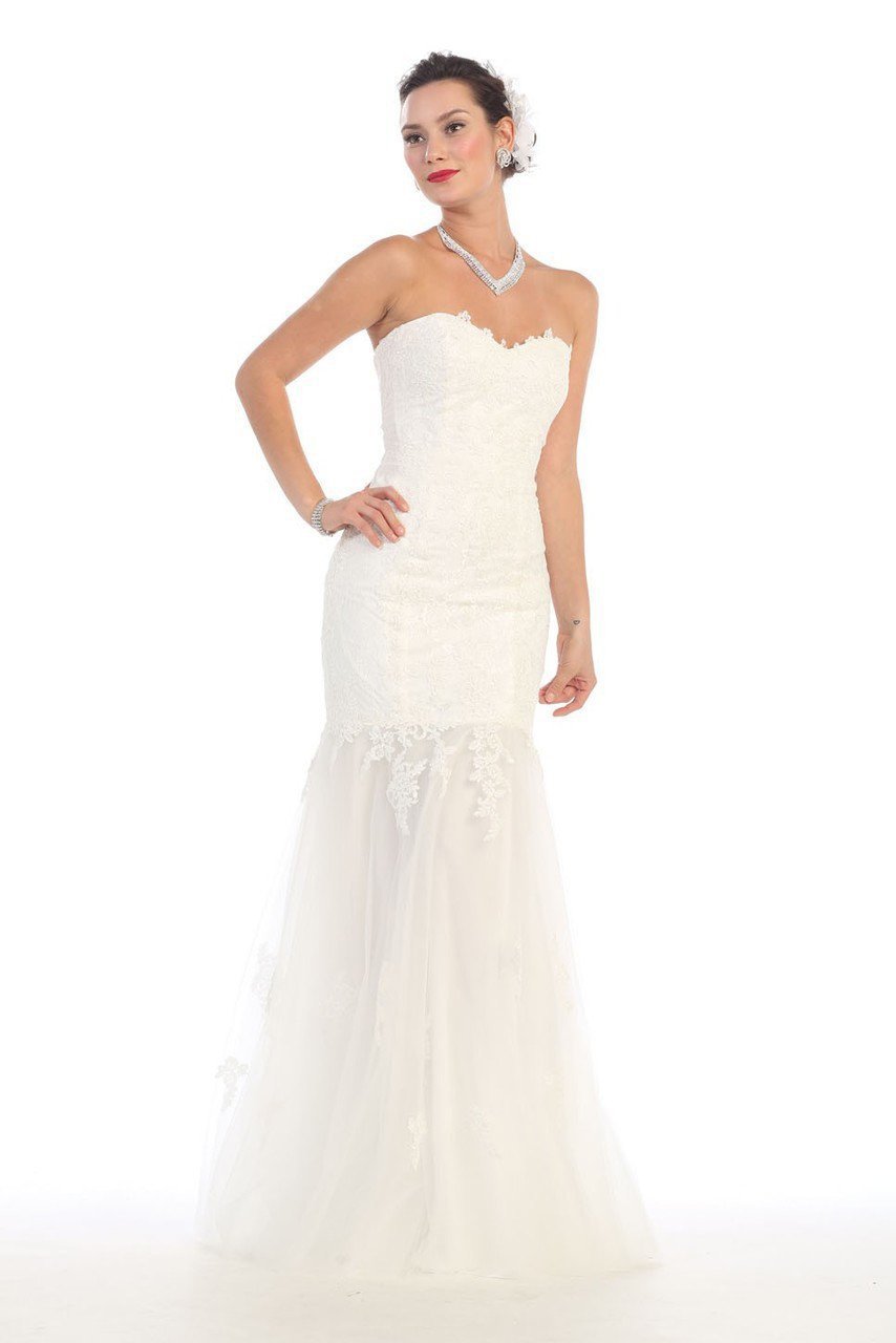Strapless Sweetheart with Lace Applique Dress in White