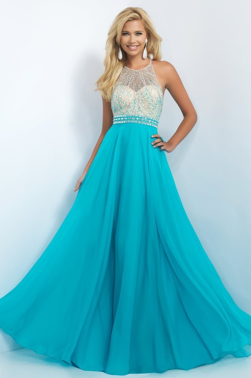 Blush by Alexia Designs - 11052 Beaded Halter Neck Chiffon Gown Special Occasion Dress 0 / Turquoise