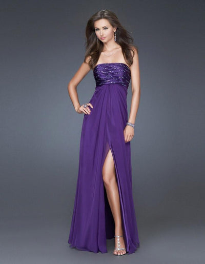 La Femme - 15935 Elegant Embellished Straight Across A-Line Dress Special Occasion Dress 00 / Majestic Purple