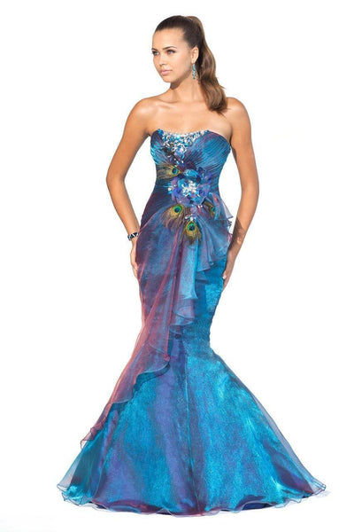 Blush - 9318 Gorgeous Strapless Embellished Mermaid Gown Special Occasion Dress 0 / Iridescent Royal