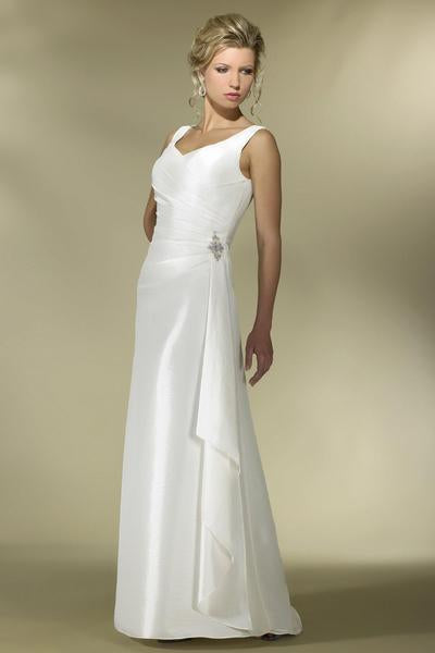 Alexia Designs - Sleeveless V Neck Drape Accent Taffeta Gown IB03 In White