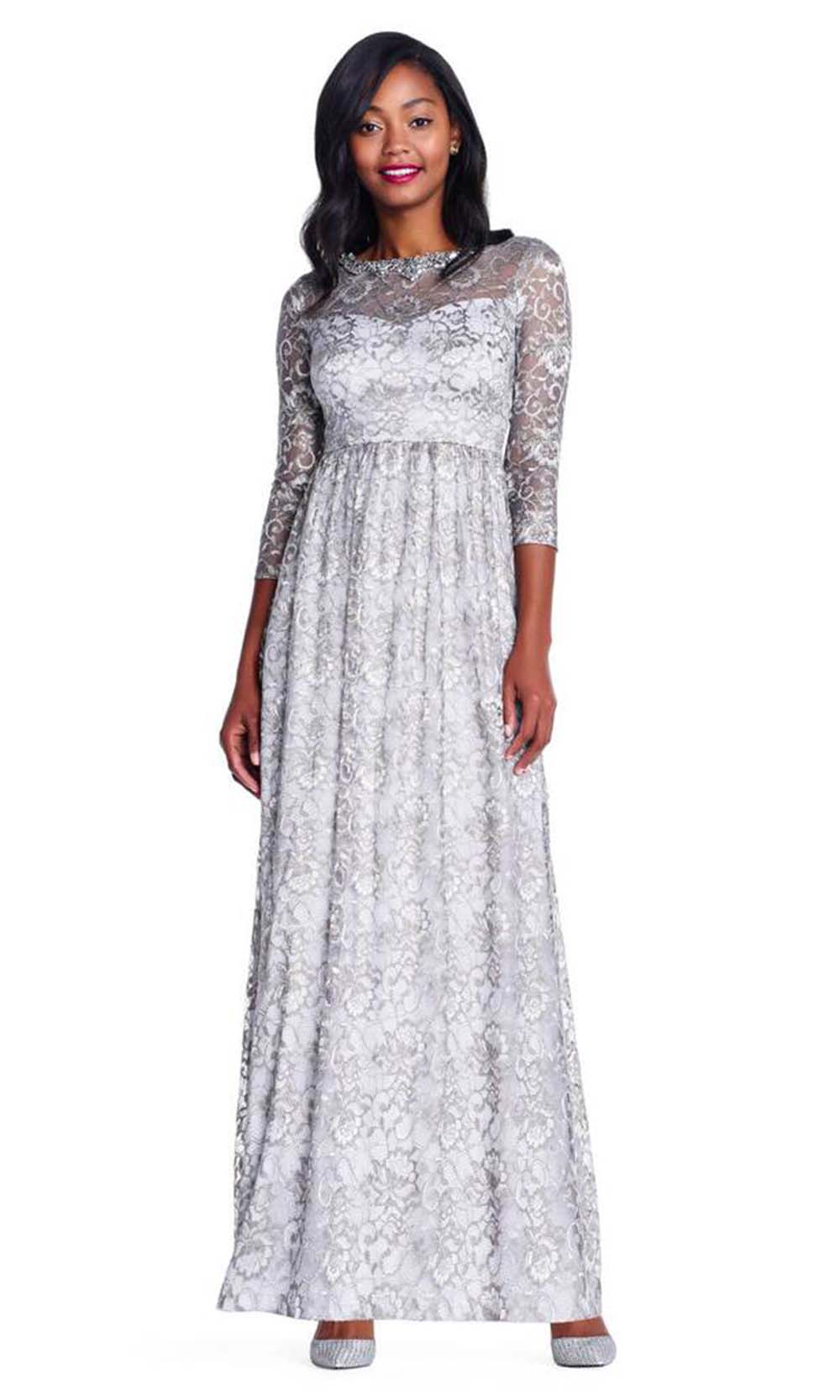 Adrianna Papell - AP1E203486 Lace Evening Dress In Silver
