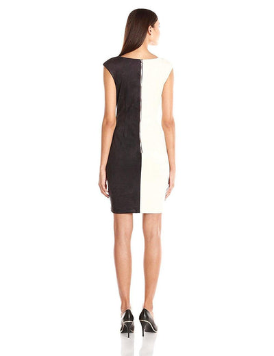 Jax - 1PXM001M Grommet Accented Sheath Dress in Black and Neutral