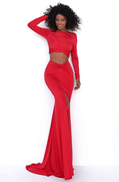Tarik Ediz - 50771 Two Piece Long Sleeve Evening Dress Evening Dresses 0 / Red