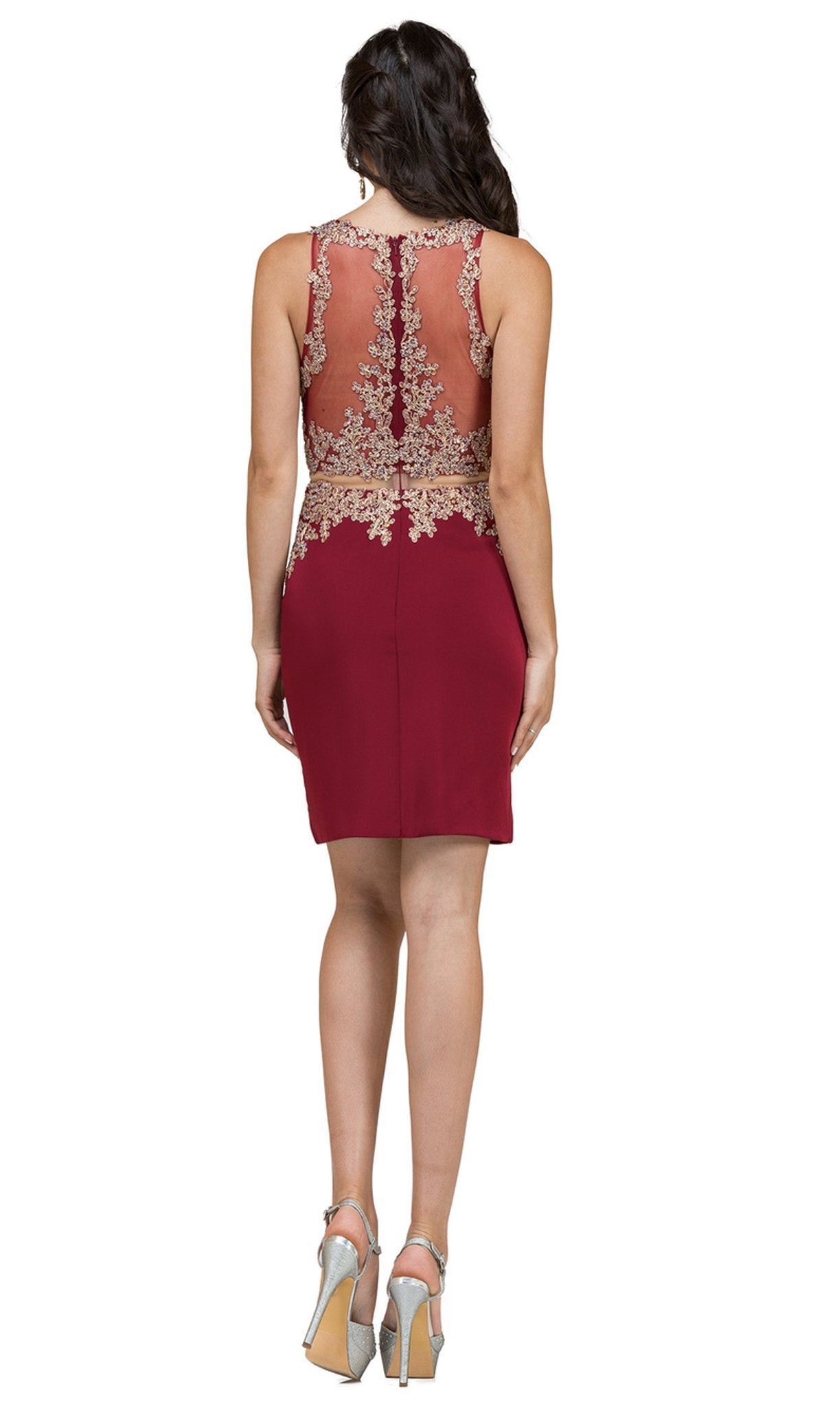 Dancing Queen - 2000 Mock Two-Piece Illusion Lace Cocktail Dress In Red
