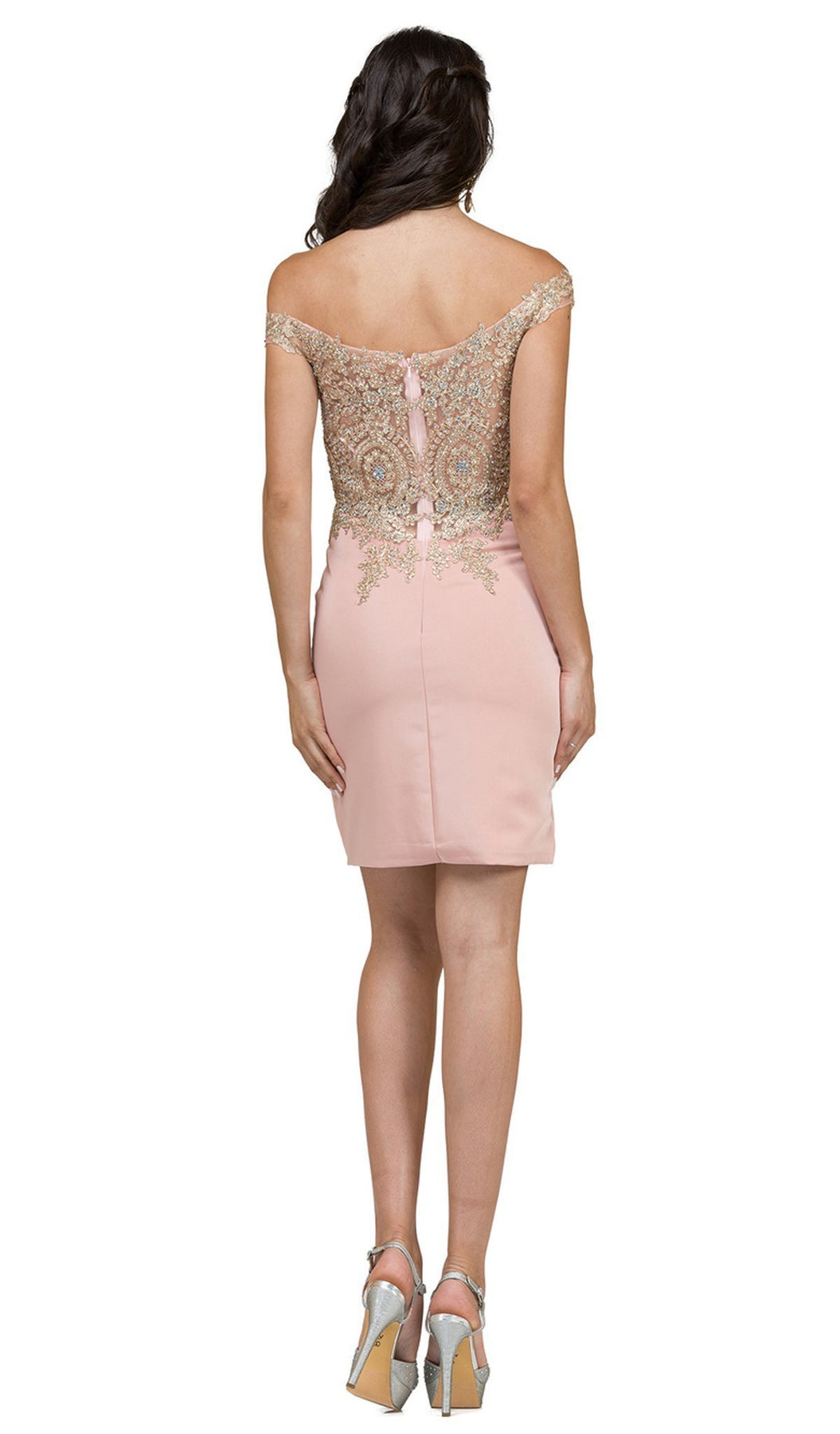Dancing Queen - 2001 Lace Offa Shoulder Sheath Cocktail Dress in Pink