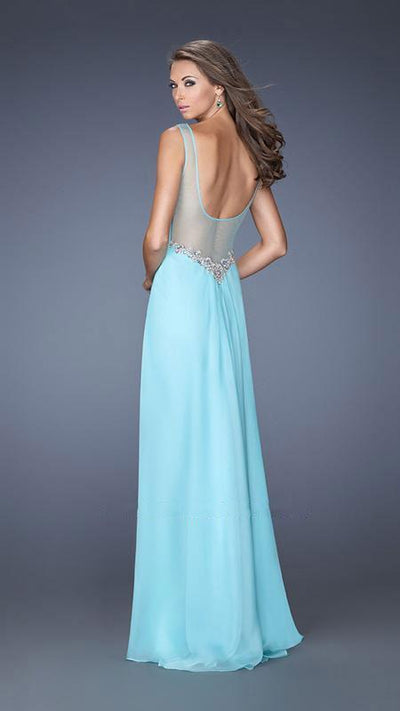 La Femme - Illusion Scoop Neckline Draped A-line Evening Dress 20026 In Blue
