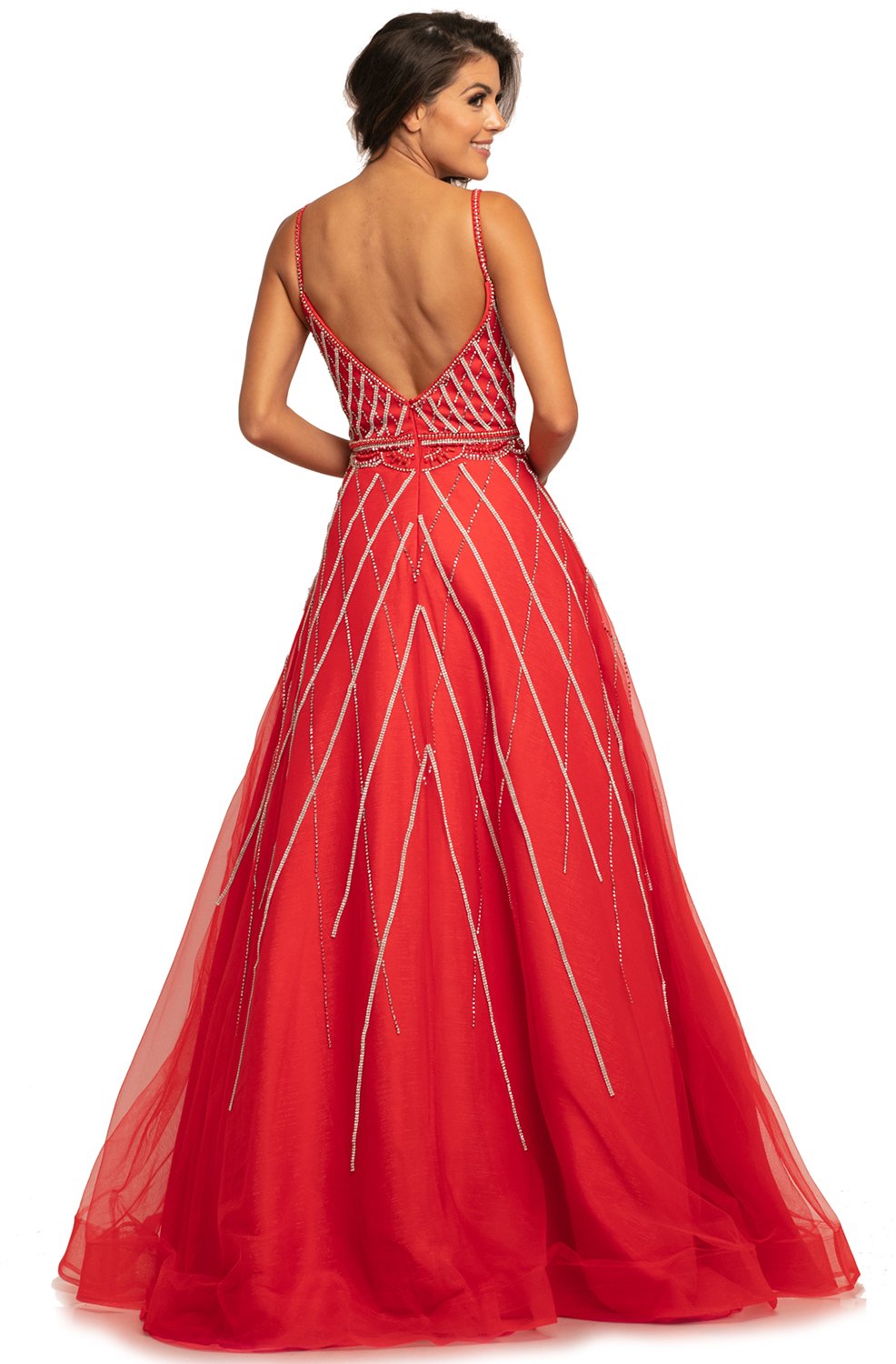 Johnathan Kayne - 2003 Plunging Beaded Bodice A-Line Gown In Red