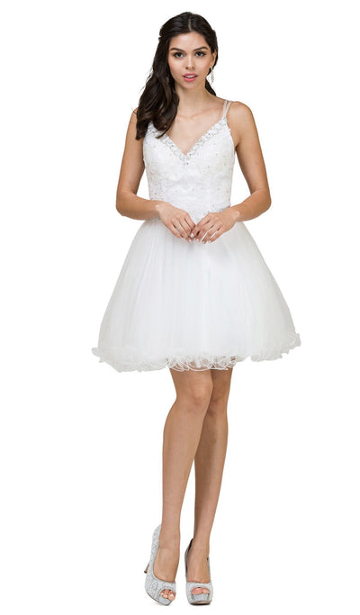 Dancing Queen - 2004 Beaded Floral Lace Tulle Cocktail Dress In White