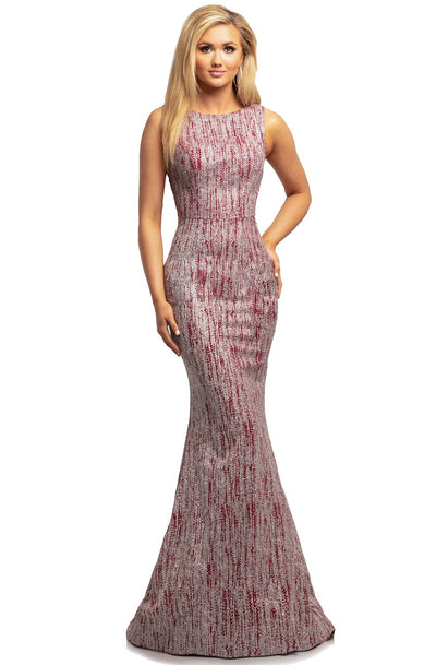 Johnathan Kayne - 2004 Glitter Printed Ponte Knit Mermaid Gown In Red