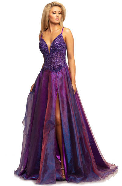 Johnathan Kayne - 2006 Embellished Deep V-neck A-line Gown In Purple