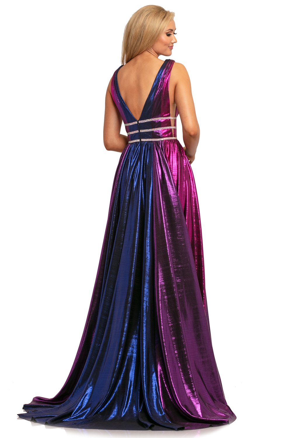 Johnathan Kayne - 2008 Plunging Multi-Colored Metallic A-Line Gown In Pink and Multi-Color