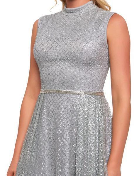 Mac Duggal Couture - 20090D Embellished High Neck Dress With Train In Silver