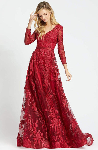 Mac Duggal Couture - 20108D Beaded Embroidered V-Neck Evening Gown in Red