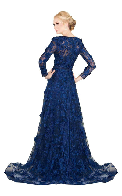 Mac Duggal Couture - 20108D Beaded Embroidered V-Neck Evening Gown in Blue