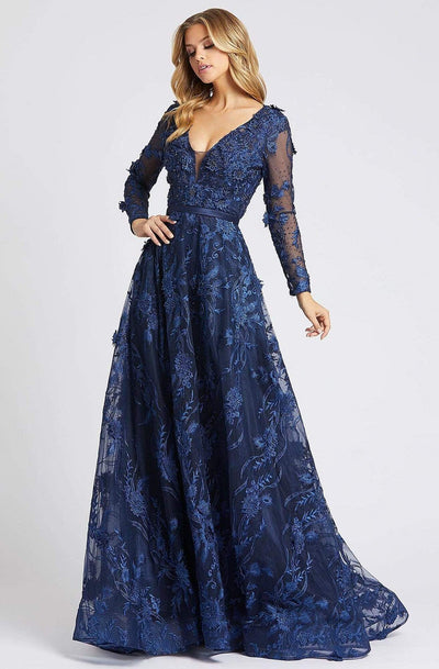 Mac Duggal Couture - 20108D Beaded Embroidered V-Neck Evening Gown Special Occasion Dress 4 / Navy