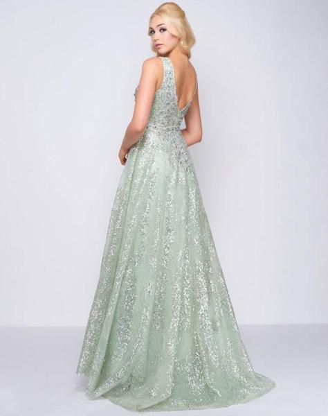 Mac Duggal Couture - 20109D Sequined Plunging V-neck A-line Dress In Green