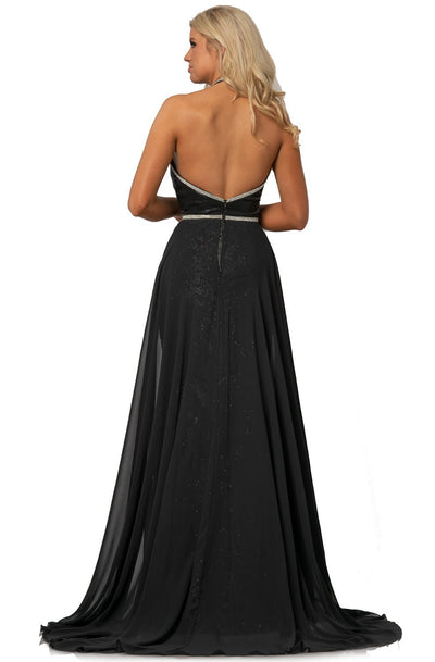 Johnathan Kayne - 2010 Embellished Deep V-neck Dress With Overskirt In Black and Silver