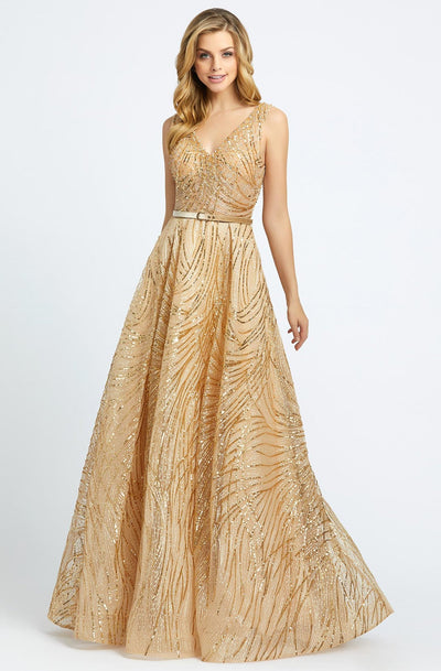 Mac Duggal Prom - 20114M Sleeveless V Neck Glitter A-Line Prom Gown In Gold