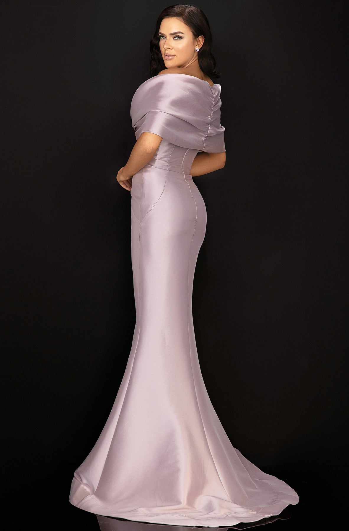 Terani Couture - 2011M2138 Wrapped Shawl Long High Slit Gown In Purple