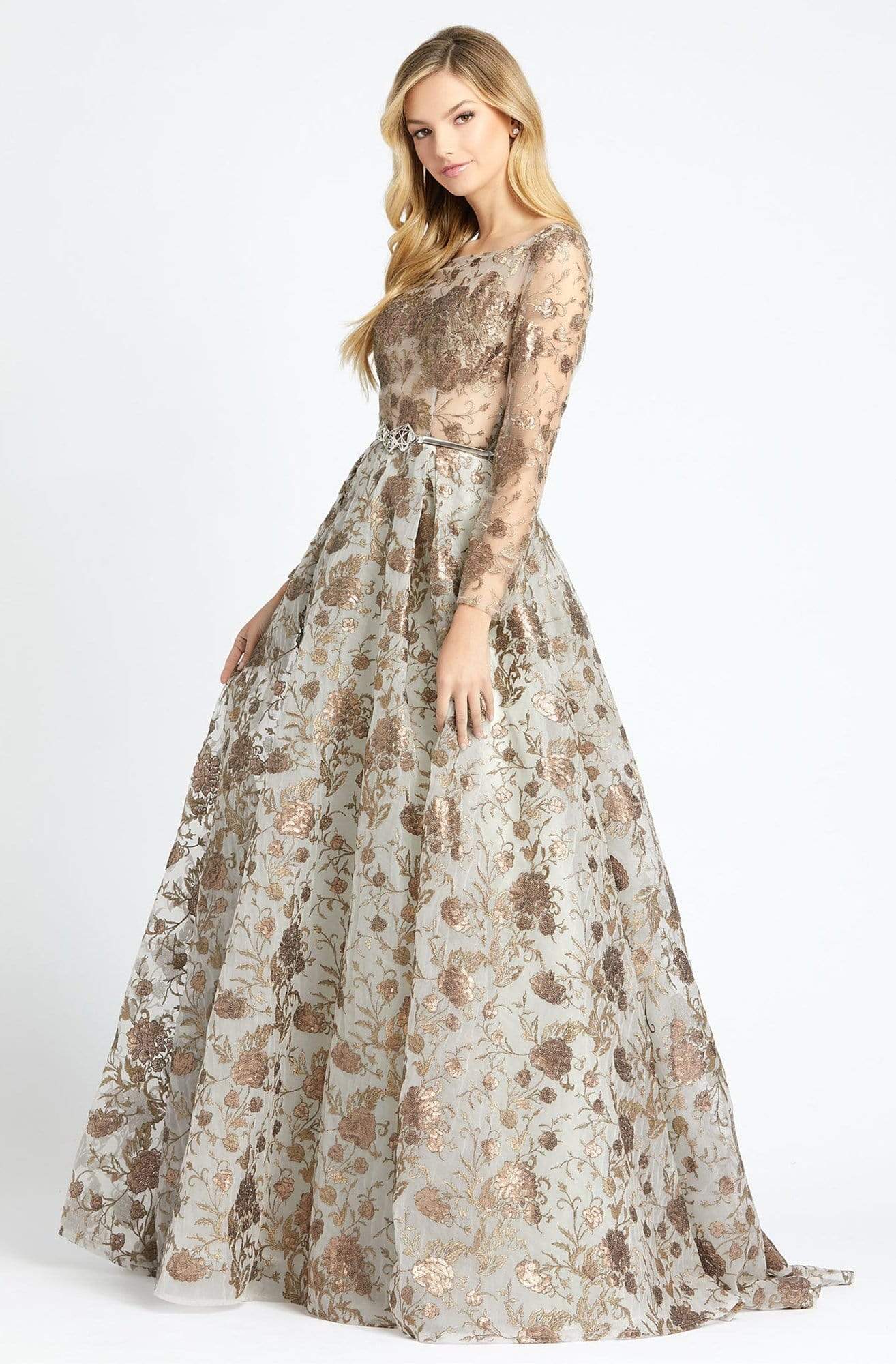 Mac Duggal Couture - 20123D Embossed Bateau A-Line Evening Gown Mother of the Bride Dresses 4 / Antique Bronze