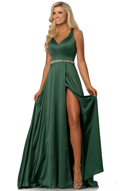 Johnathan Kayne - 2013 Bejeweled Waist Wrap High Slit Long Gown In Green