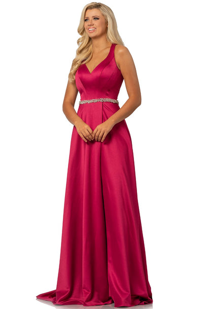 Johnathan Kayne - 2013 Bejeweled Waist Wrap High Slit Long Gown In Pink
