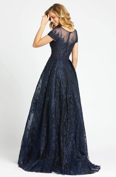 Mac Duggal Evening - 20141D Embroidered Illusion Yoke Evening Gown In Blue