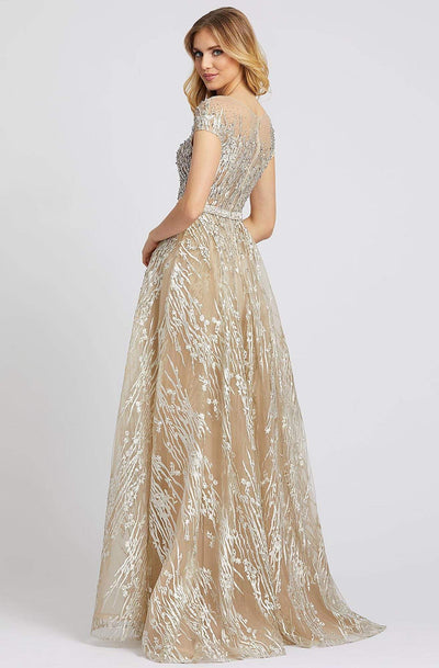 Mac Duggal Evening - 20141D Embroidered Illusion Yoke Evening Gown In Silver and Neutral