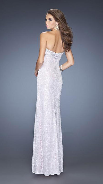 La Femme - Dainty Strapless Sweetheart Sheath Gown with Slit 20165 in Pink and White
