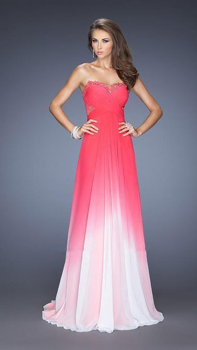 La Femme - Ombre Lace Trimmed Sweetheart A-Line Gown 20167 in Pink